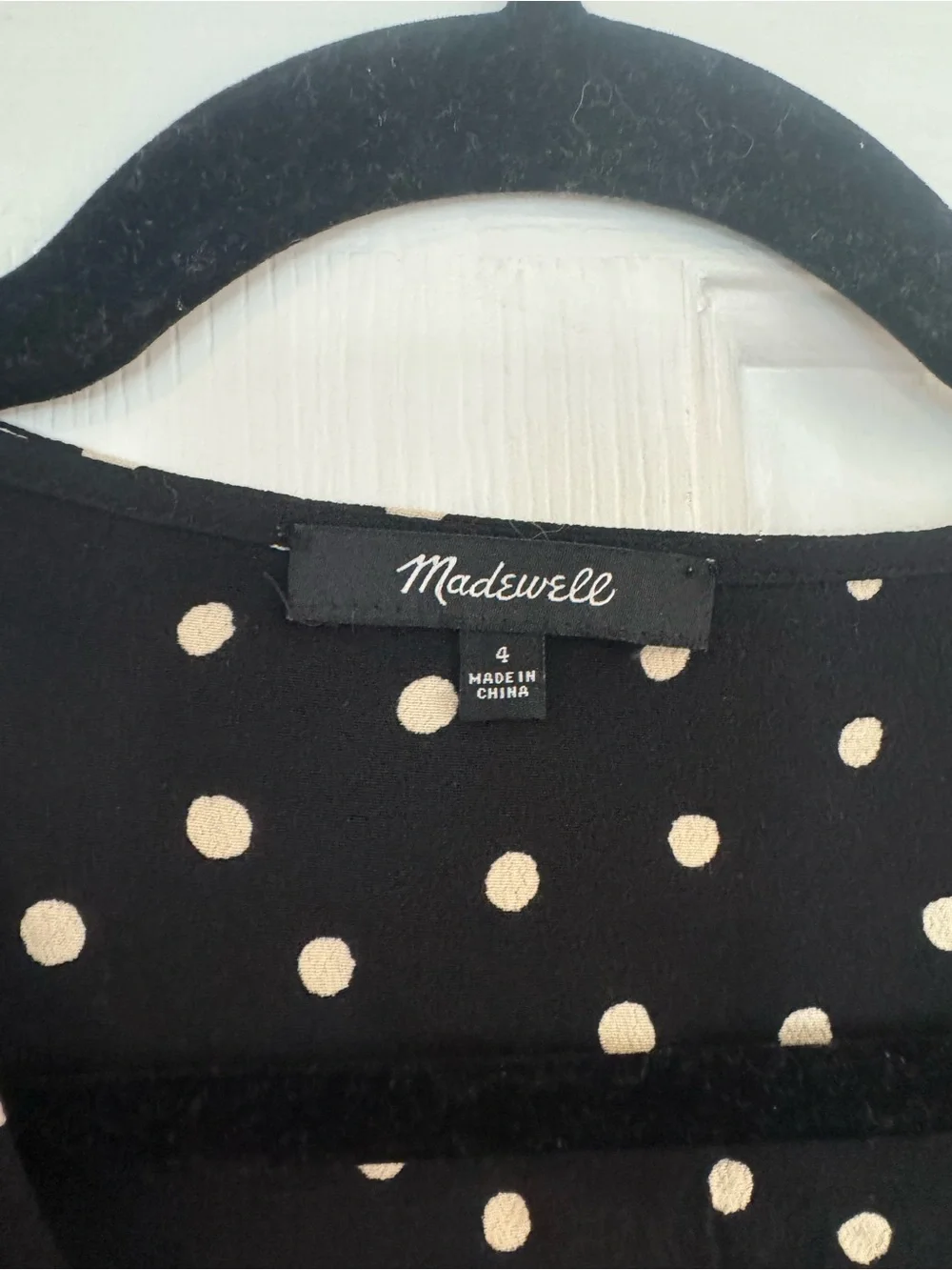 Madewell Black Polka Dot Tie-Front Puff Sleeve Top